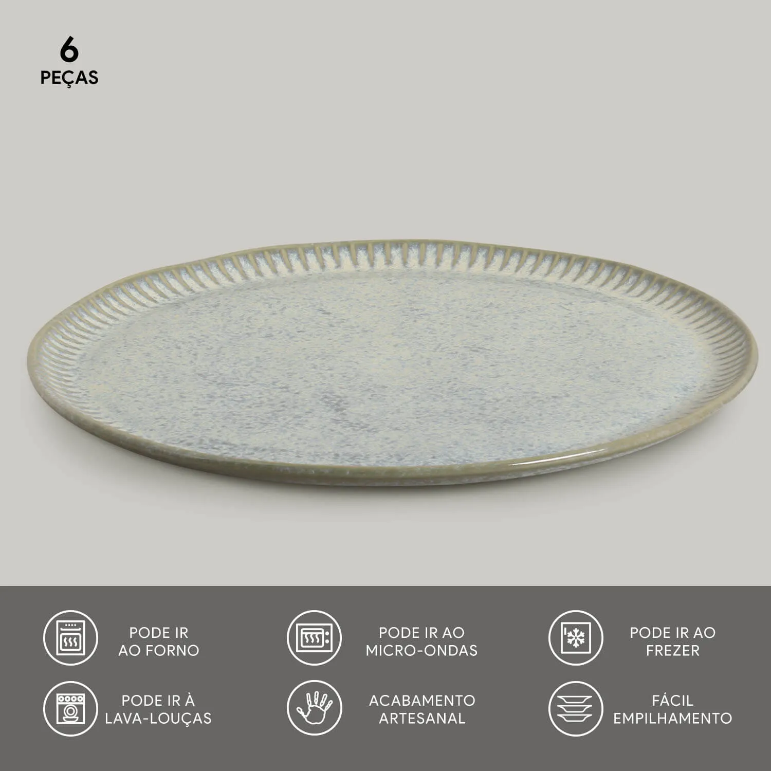 Conjunto com 6 Pratos Raso Linhas Green Granite Ø27,5cm