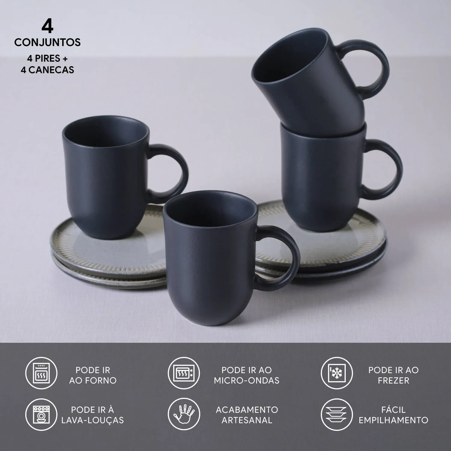 Kit Canecas Coup Stoneware com Pires Dust 330ML
