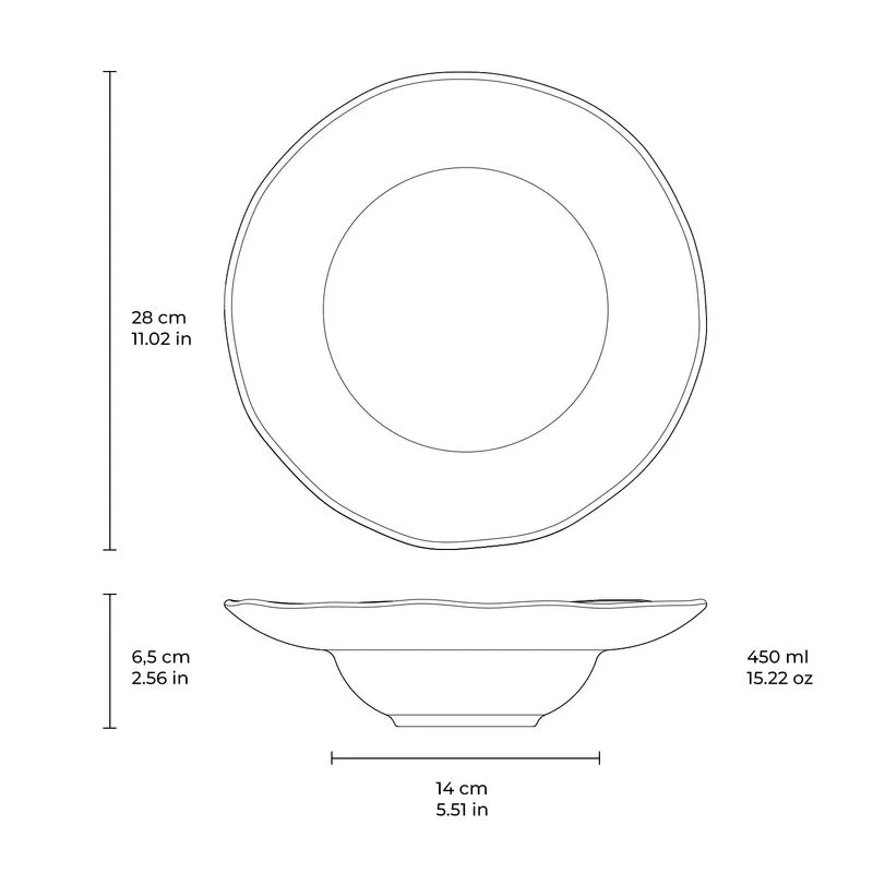 Conjunto com 4 Pratos de Massa Orgânico Moon Ø28x6,5cm 450ml