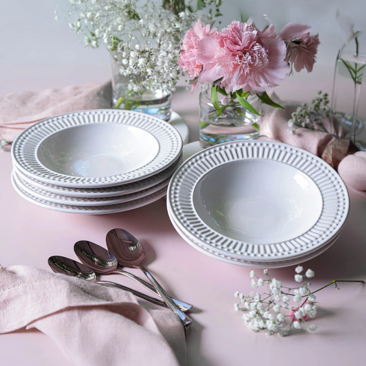 Conjunto com 6 Pratos Fundo Roma Branco Ø22cm