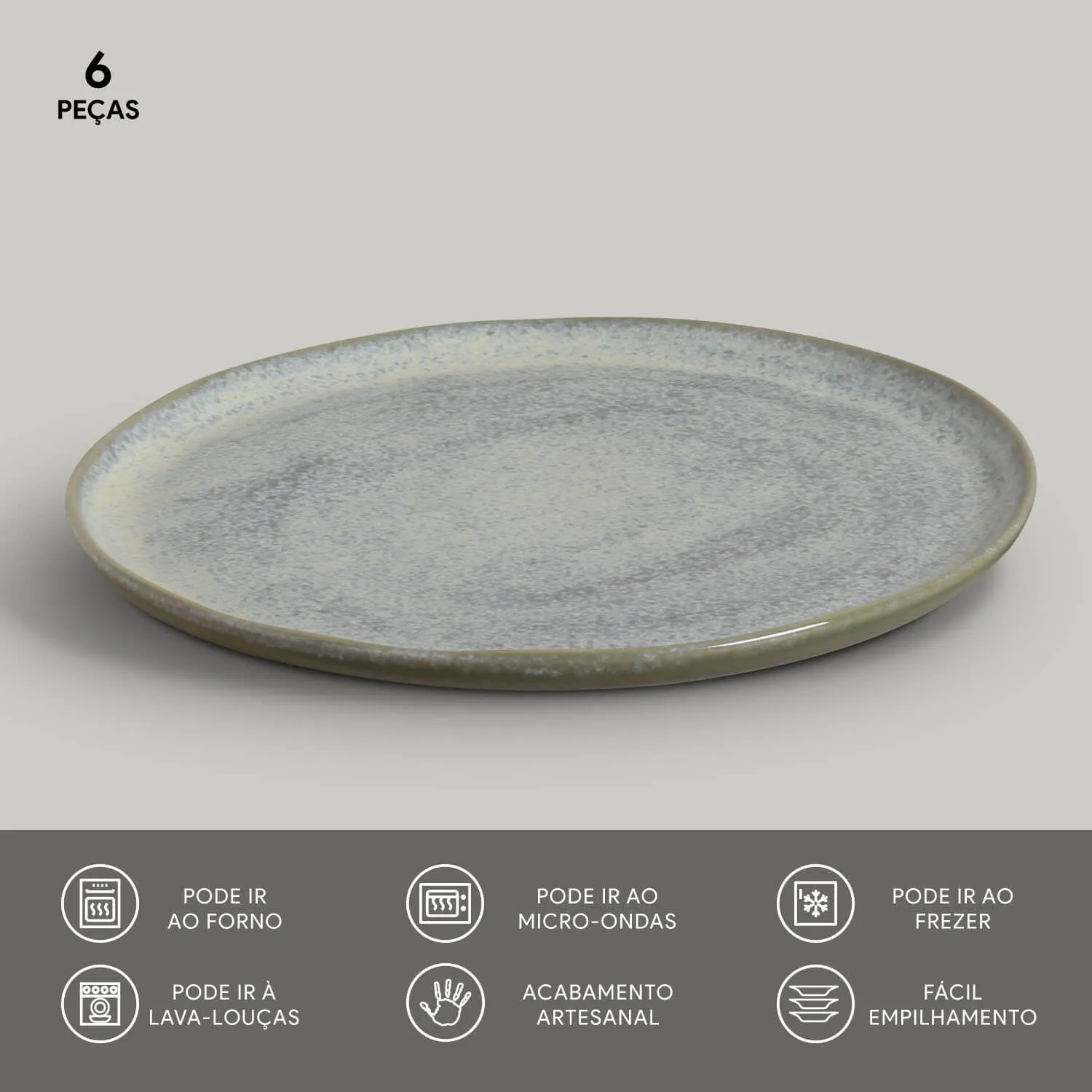 Conjunto com 6 Pratos Raso Bio Green Granite Ø27,5cm