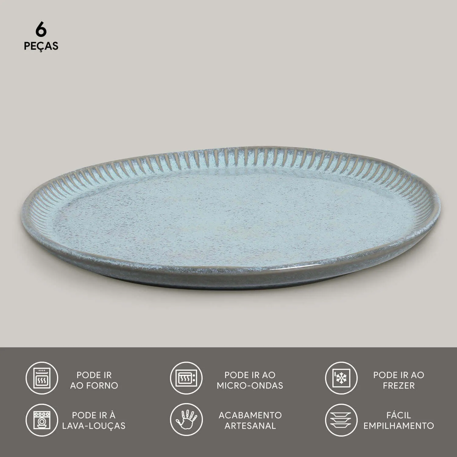 Conjunto com 6 Pratos Raso Linhas Breeze Ø27,5cm