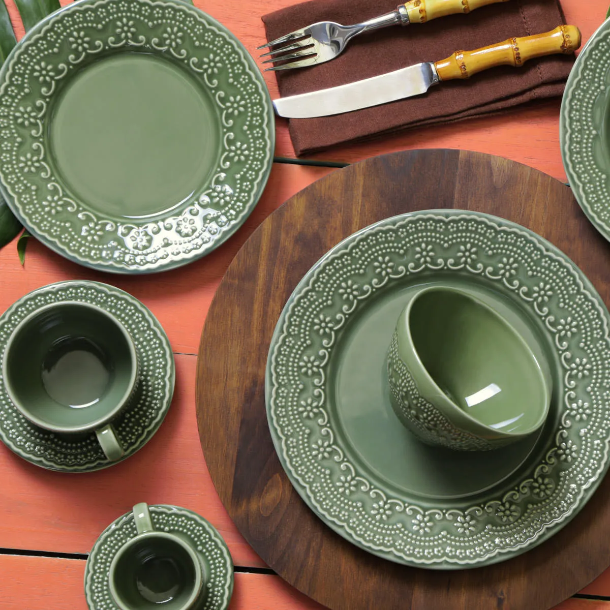 Conjunto com 6 Pratos Raso Madeleine Verde Sálvia Ø26cm