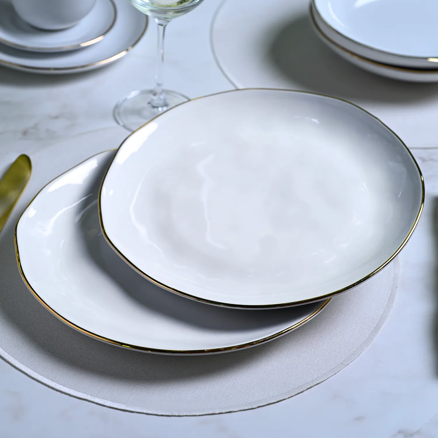 Conjunto com 6 Pratos Raso Orgânico New White Gold Ø26,5cm