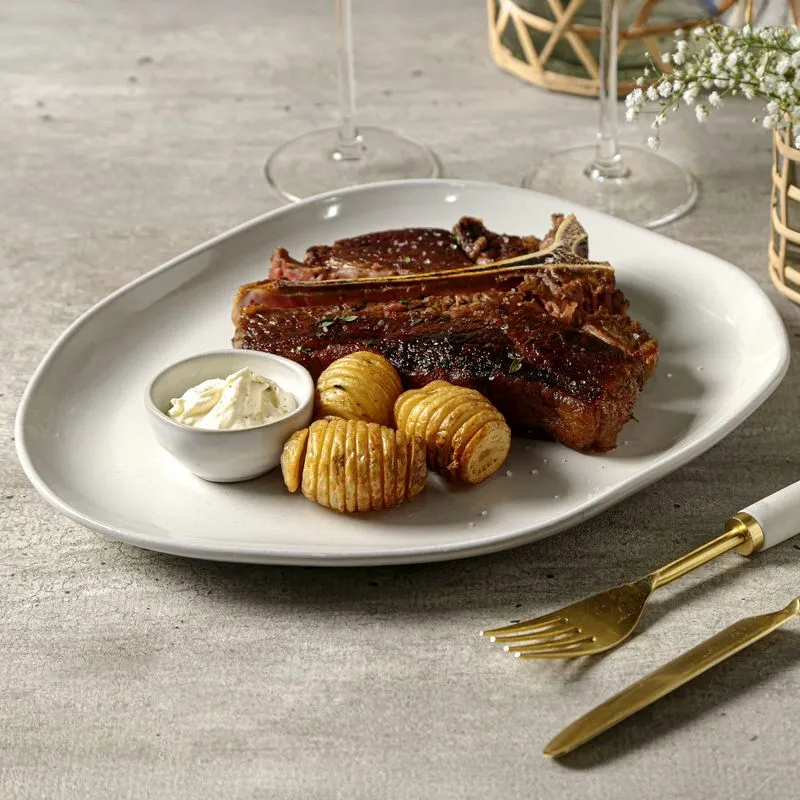 Conjunto com 6 Pratos Raso Oval Orgânico Glam 31x24x2,5cm
