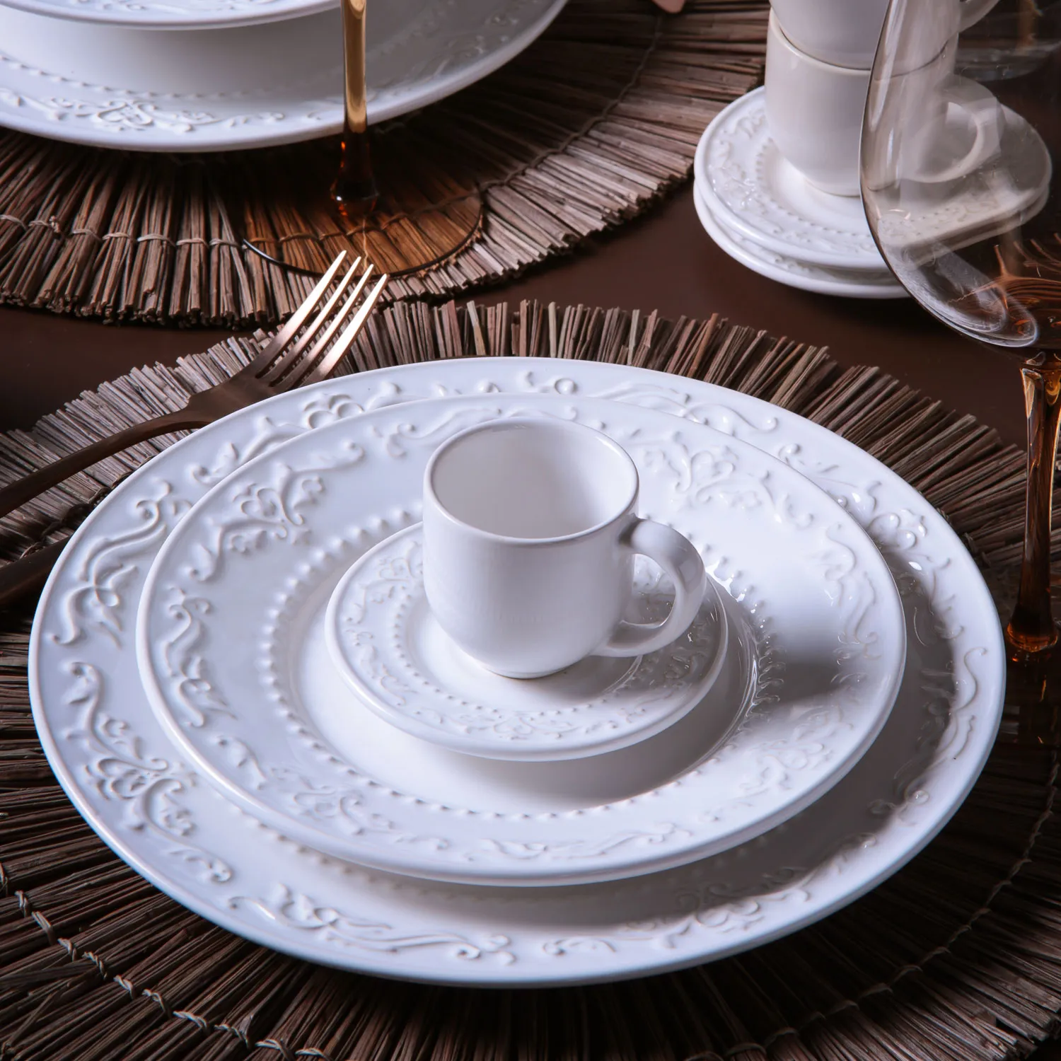 Conjunto com 6 Pratos de Sobremesa Acanthus Branco Ø20,5cm