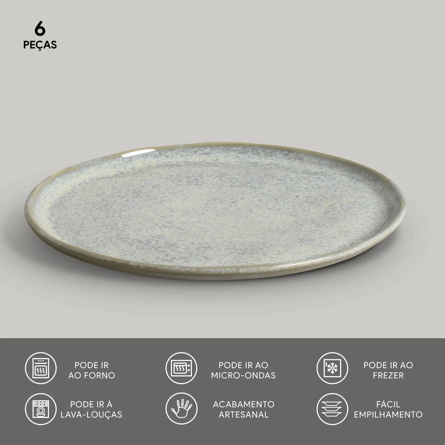 Conjunto com 6 Pratos de Sobremesa Bio Green Granite Ø21,5cm