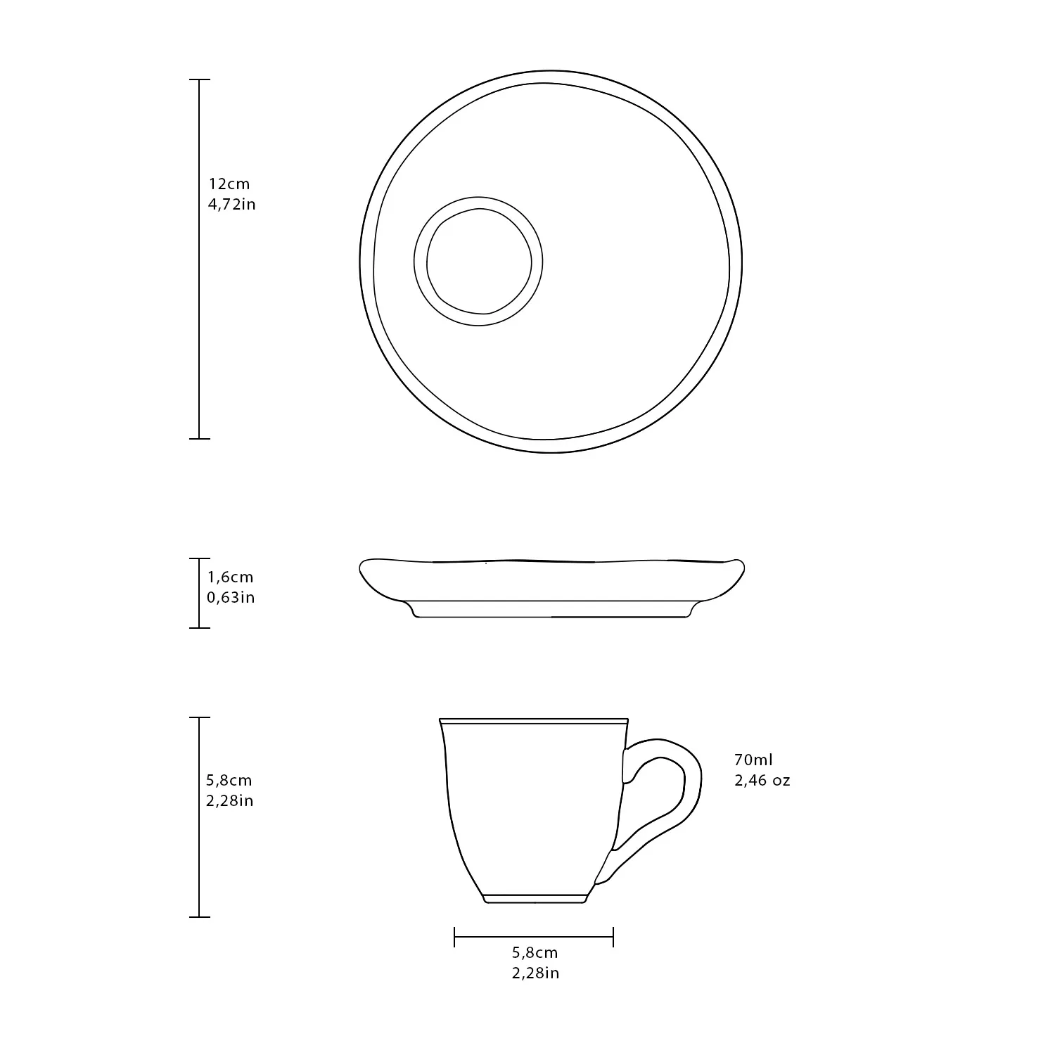 Conjunto com 6 Xícaras De Café com 6 Pires Bio Floralis 120ml