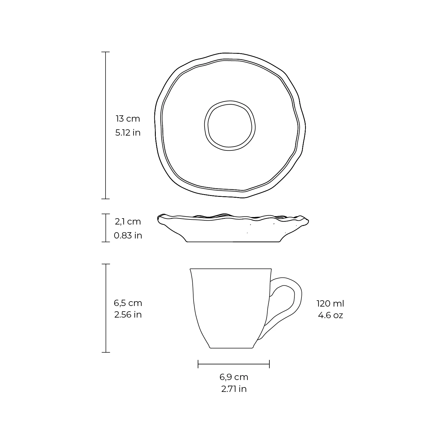 Conjunto com 6 Xícaras De Café com 6 Pires Bio Safira 120ml