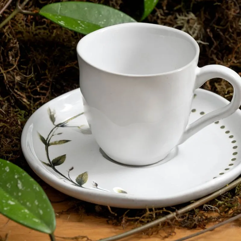 Conjunto com 6 Xícaras De Chá Orgânico 170ml com 6 Pires Bio Magnólias