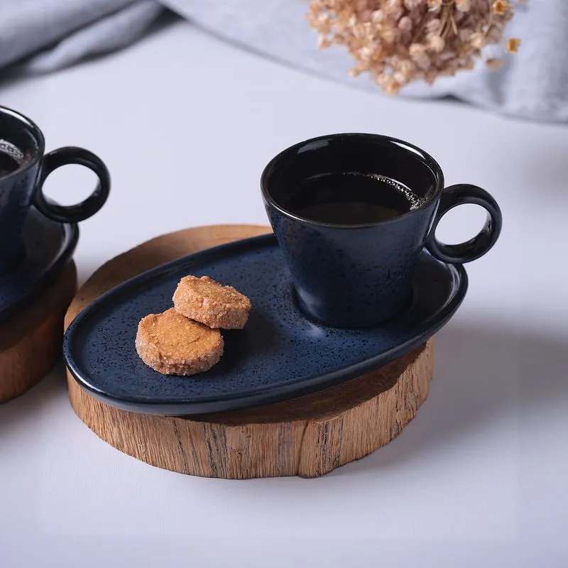 Conjunto com 6 Xícaras de Café Neo com Pires Oval Night Blue 110ml
