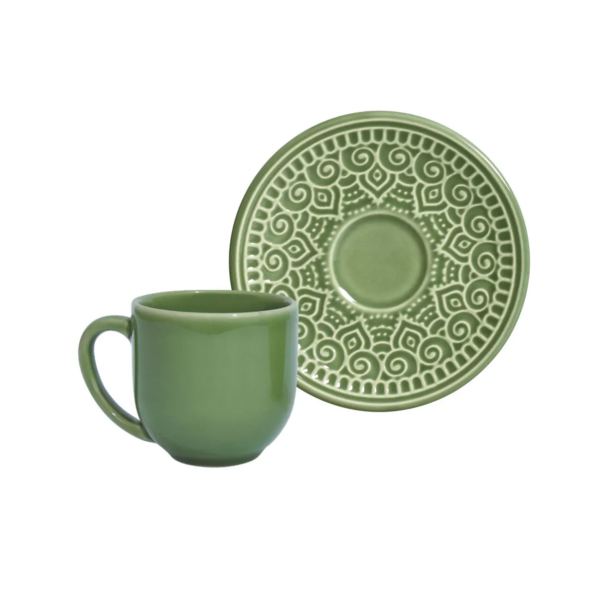 Conjunto com 6 Xícaras de Café com Pires Agra Verde Sálvia 112ml