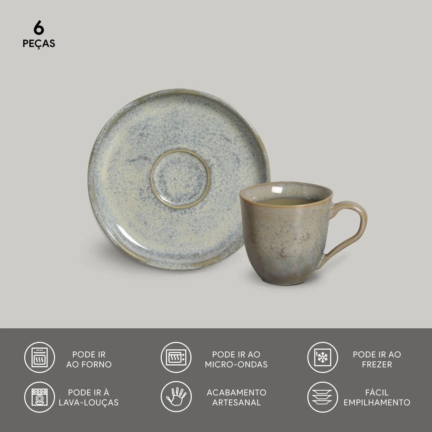 Conjunto com 6 Xícaras de Café com Pires Bio Green Granite 120ml
