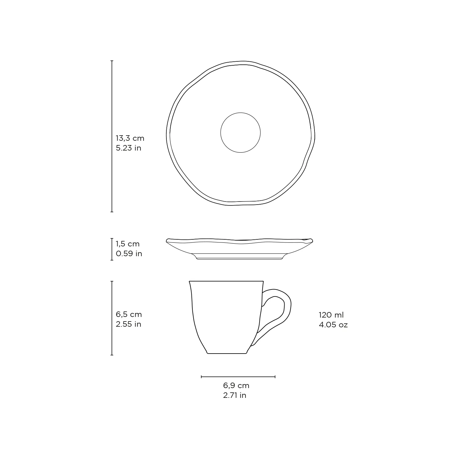 Conjunto com 6 Xícaras de Café com Pires Bio Oceano 120ml