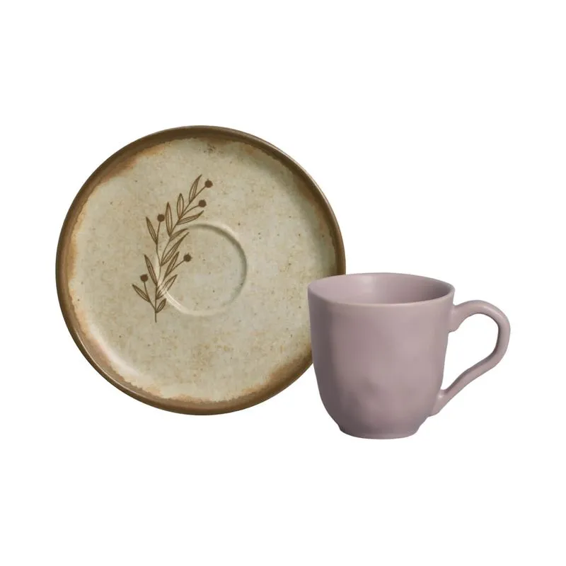 Conjunto com 6 Xícaras de Café com Pires Bio Stoneware Nativa 120ml