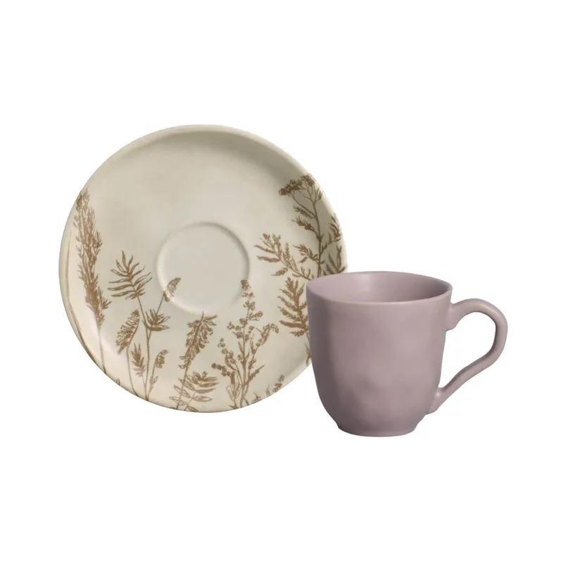 Conjunto com 6 Xícaras de Café com Pires Bio Stoneware Solo 120ml