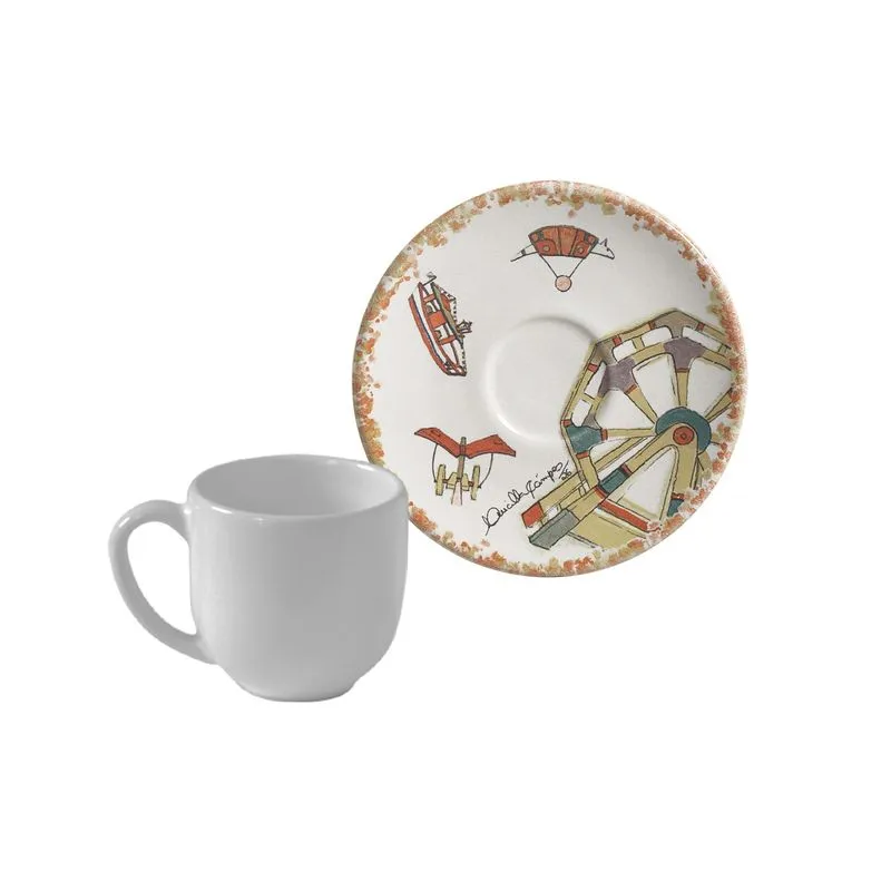 Conjunto com 6 Xícaras de Café com Pires Coup Stoneware Procissão de Fé 97ml