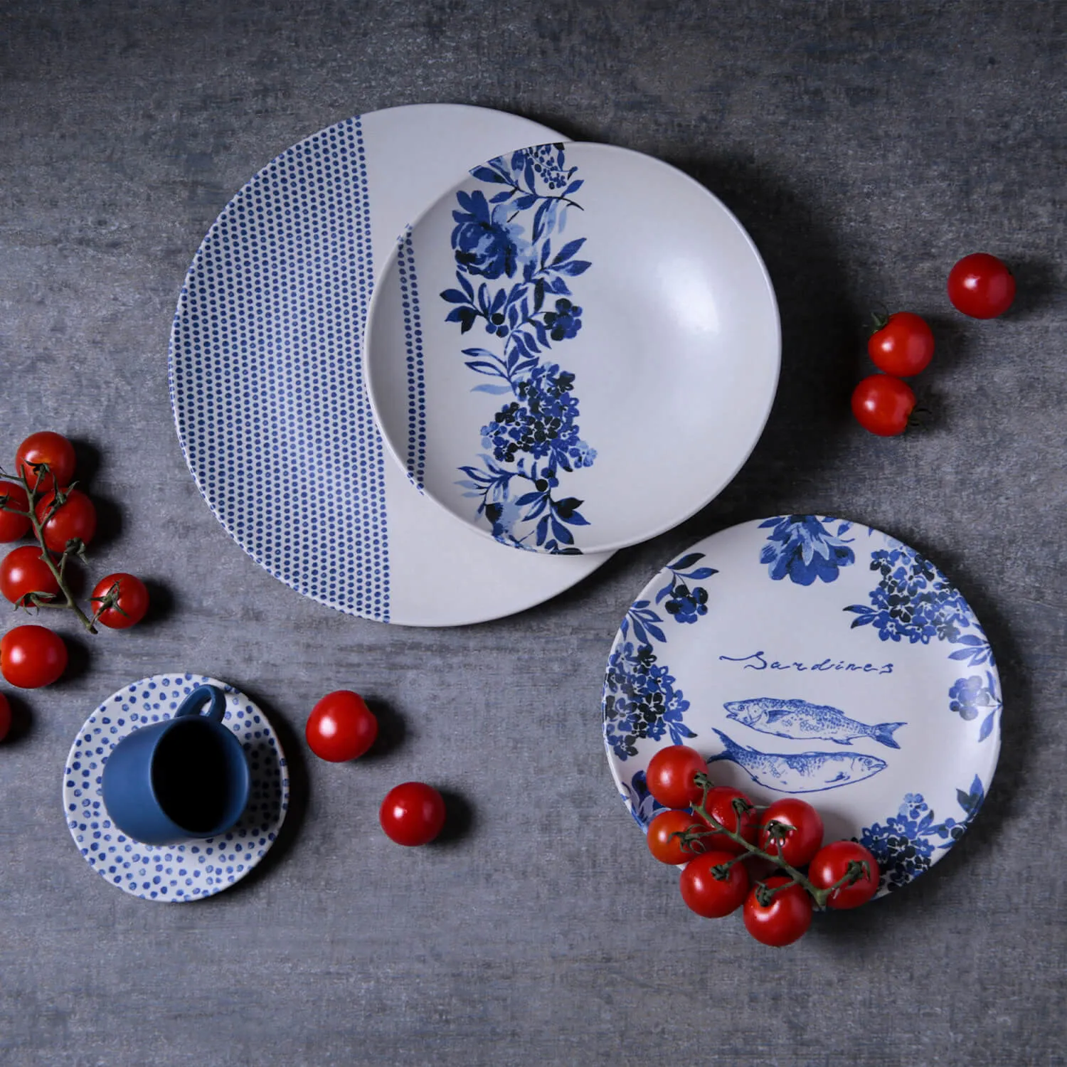 Conjunto com 6 Xícaras de Café com Pires Coup Stoneware Sardines 97ml