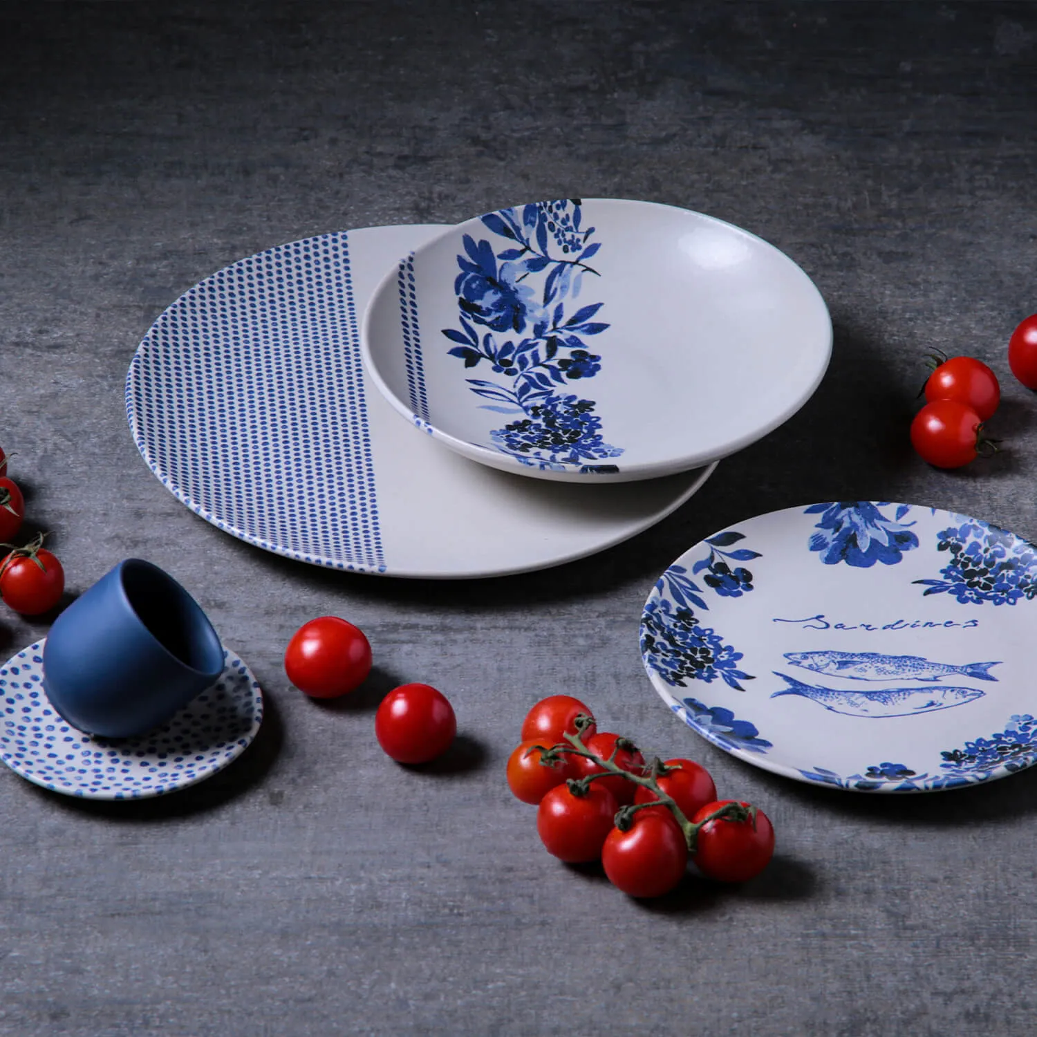 Conjunto com 6 Xícaras de Café com Pires Coup Stoneware Sardines 97ml