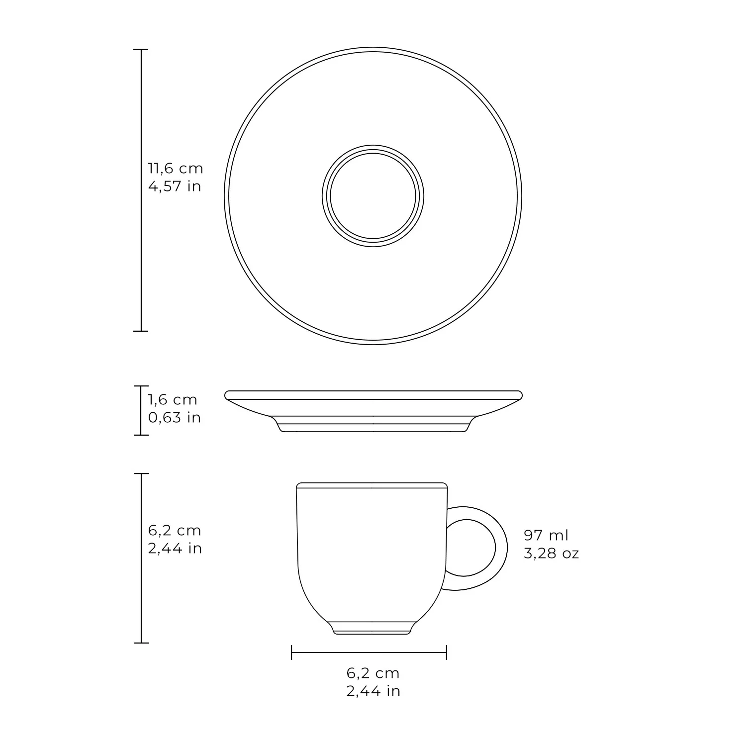 Conjunto com 6 Xícaras de Café com Pires Coup Stoneware Tempo de Festa 97ml