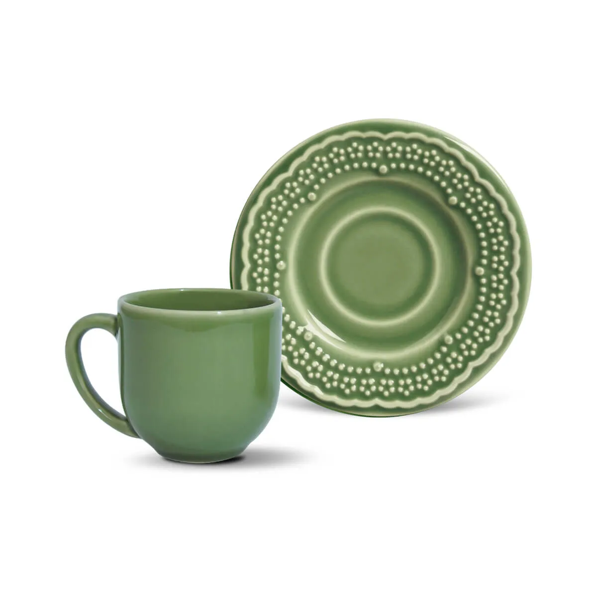 Conjunto com 6 Xícaras de Café com Pires Madeleine Verde Sálvia 72ml