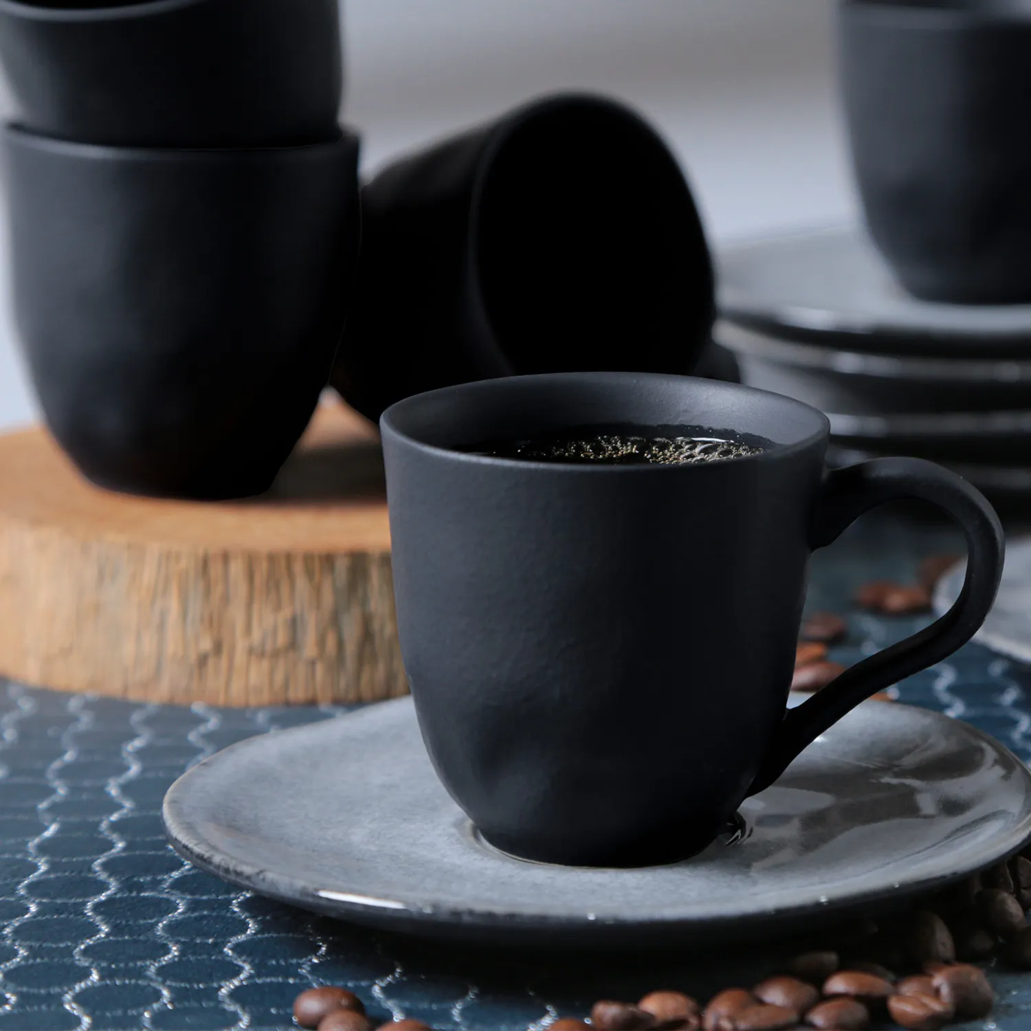 Conjunto com 6 Xícaras de Café com Pires Orgânico Concreto 120ml