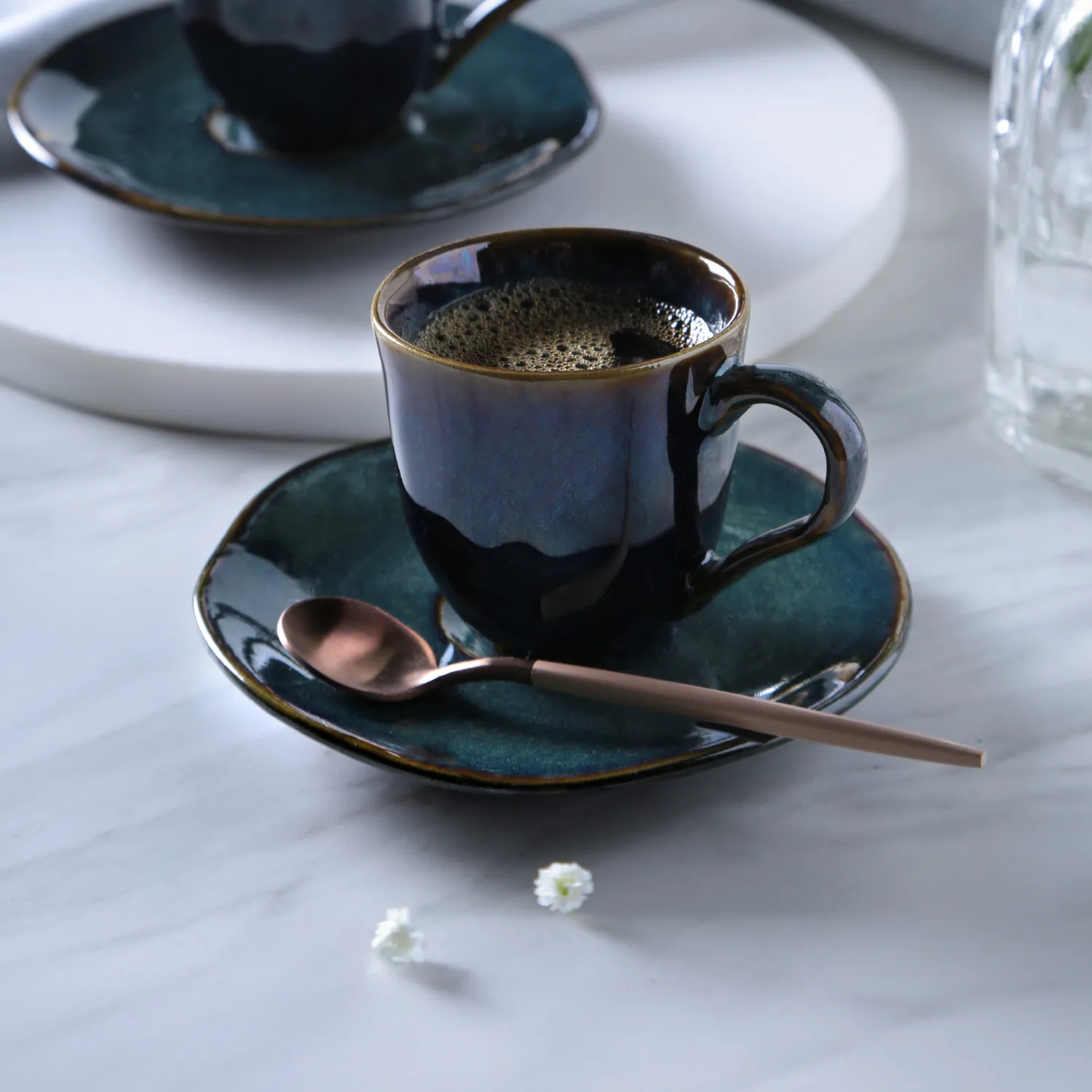Conjunto com 6 Xícaras de Café com Pires Orgânico Oceano 120ml