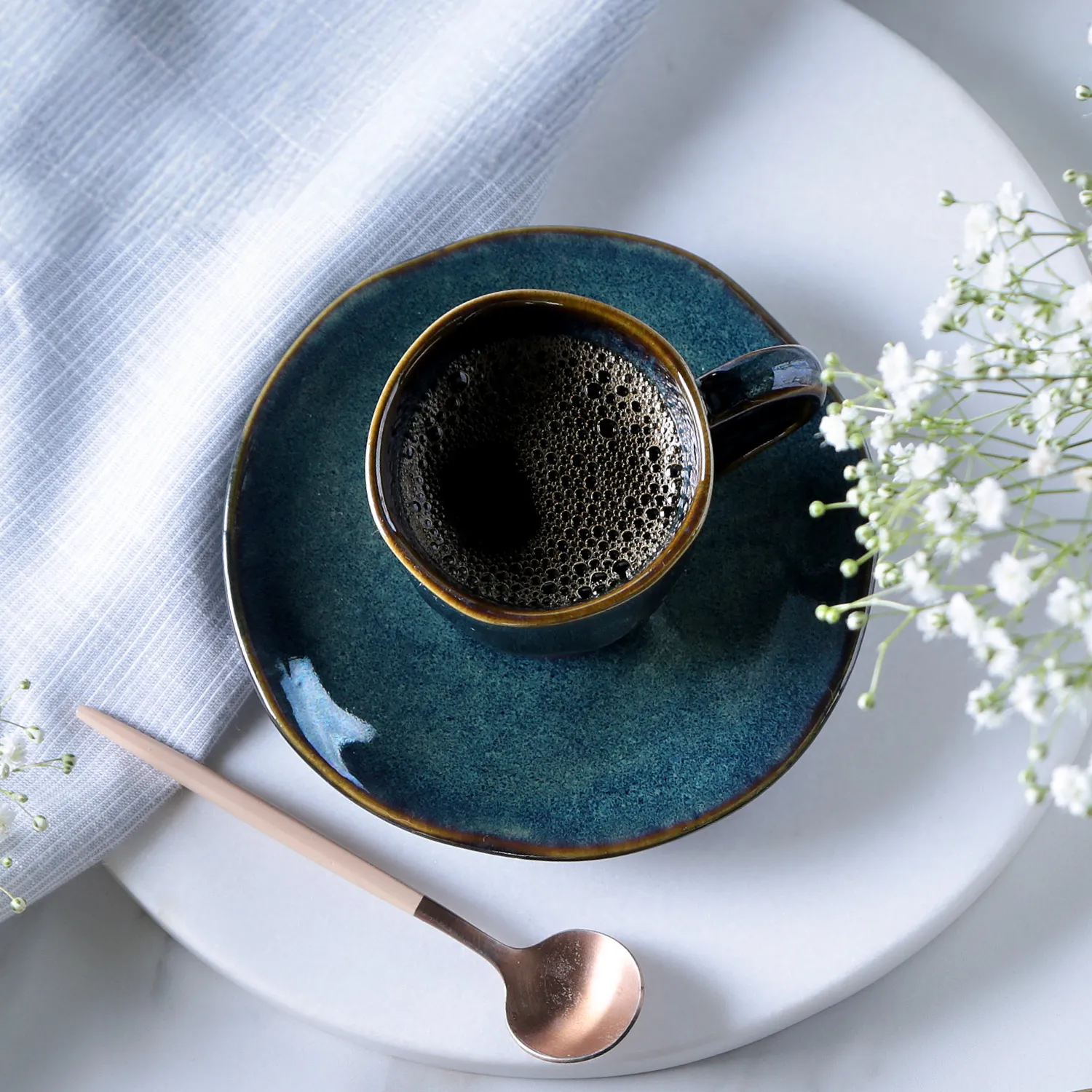 Conjunto com 6 Xícaras de Café com Pires Orgânico Oceano 120ml