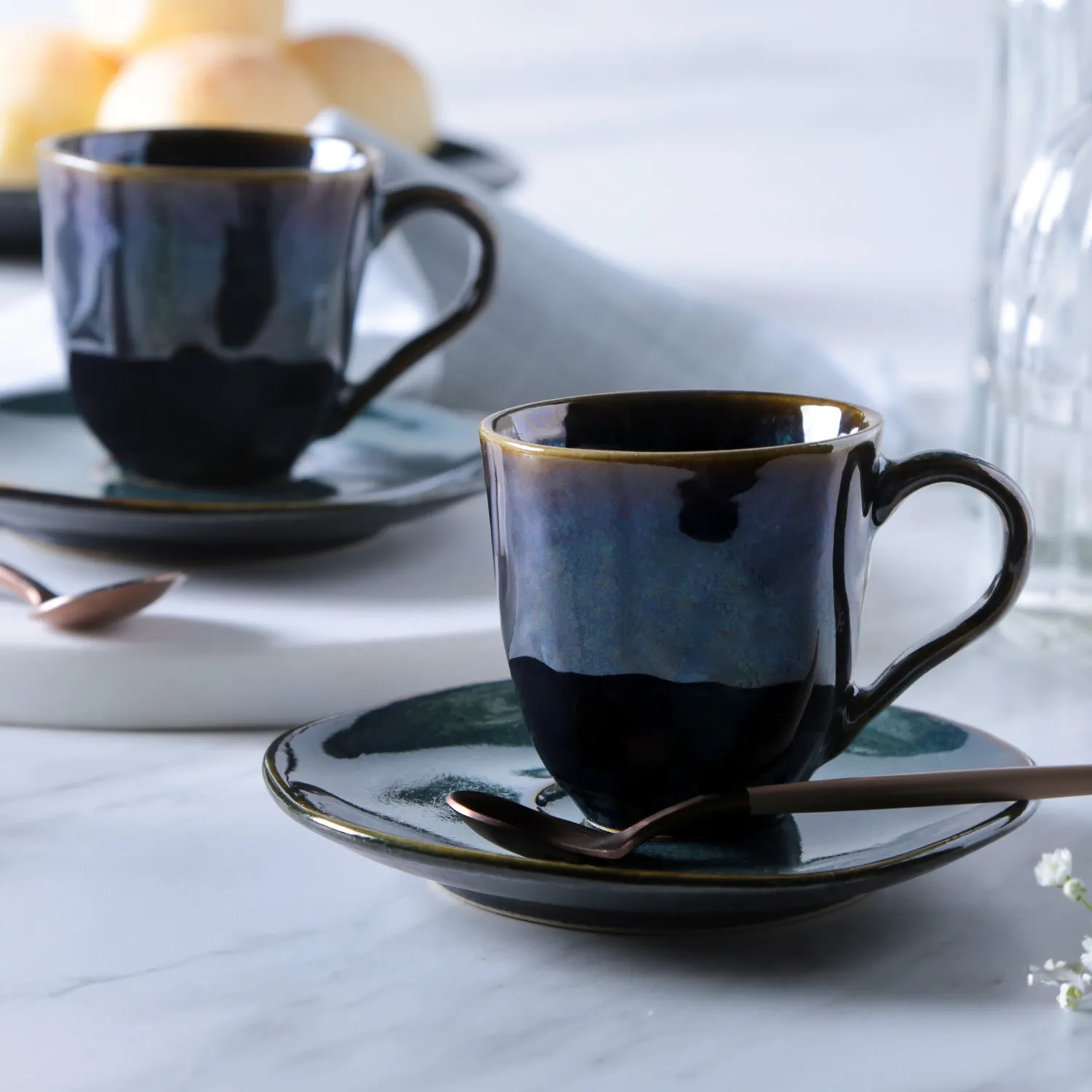 Conjunto com 6 Xícaras de Café com Pires Orgânico Oceano 120ml
