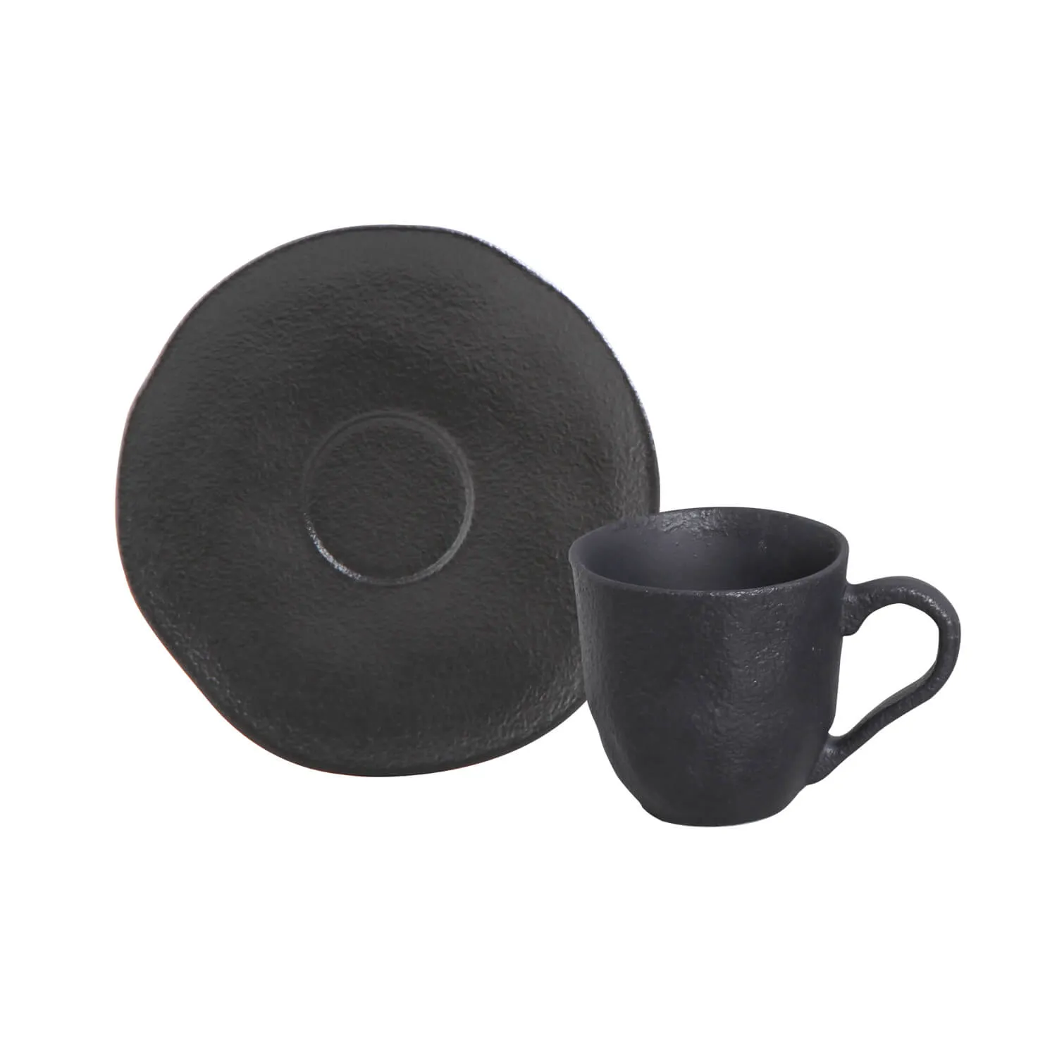 Conjunto com 6 Xícaras de Café com Pires Orgânico Preto Matte 120ml