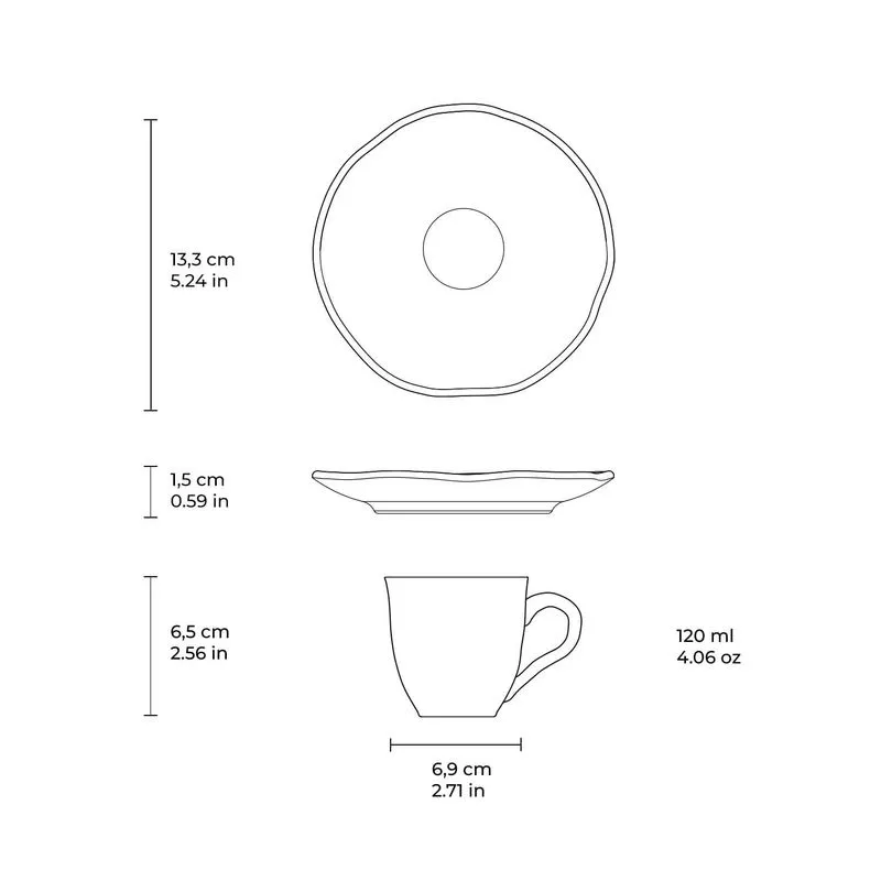 Conjunto com 6 Xícaras de Café com Pires Orgânico Sea 120ml