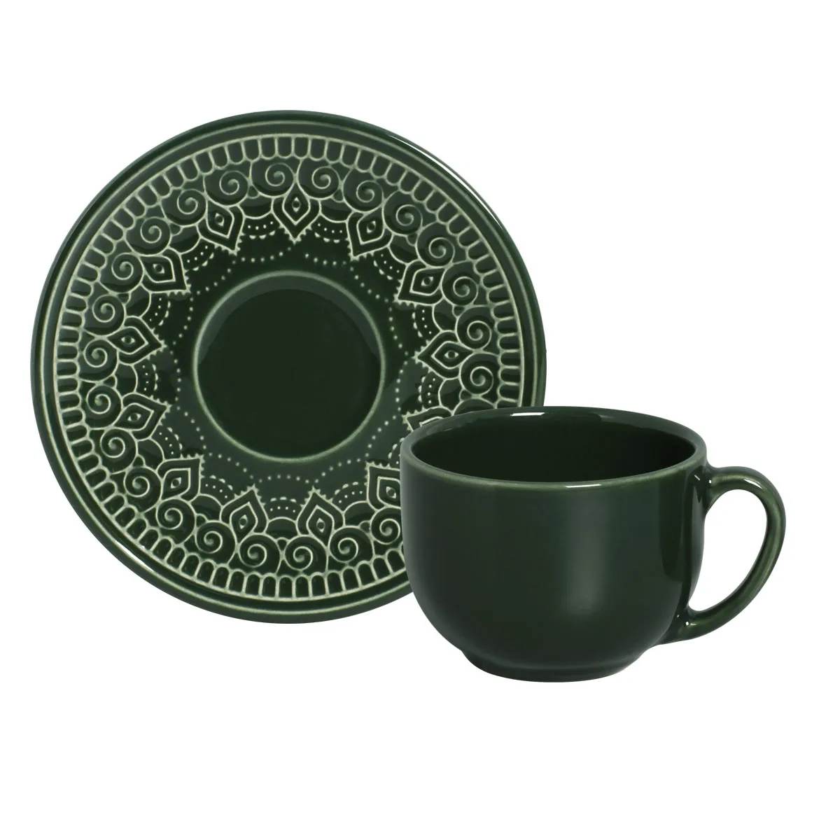 Conjunto com 6 Xícaras de Chá com 6 Pires Agra Botânico 260ml