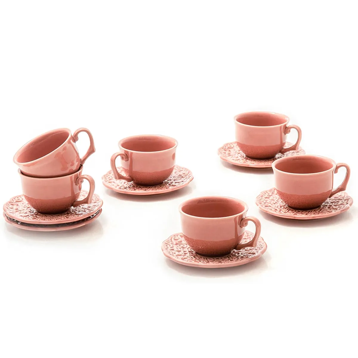 Conjunto com 6 Xícaras de Chá com 6 Pires Marrakech Especiarias Pimenta-Rosa 260ml - por Rita Lobo