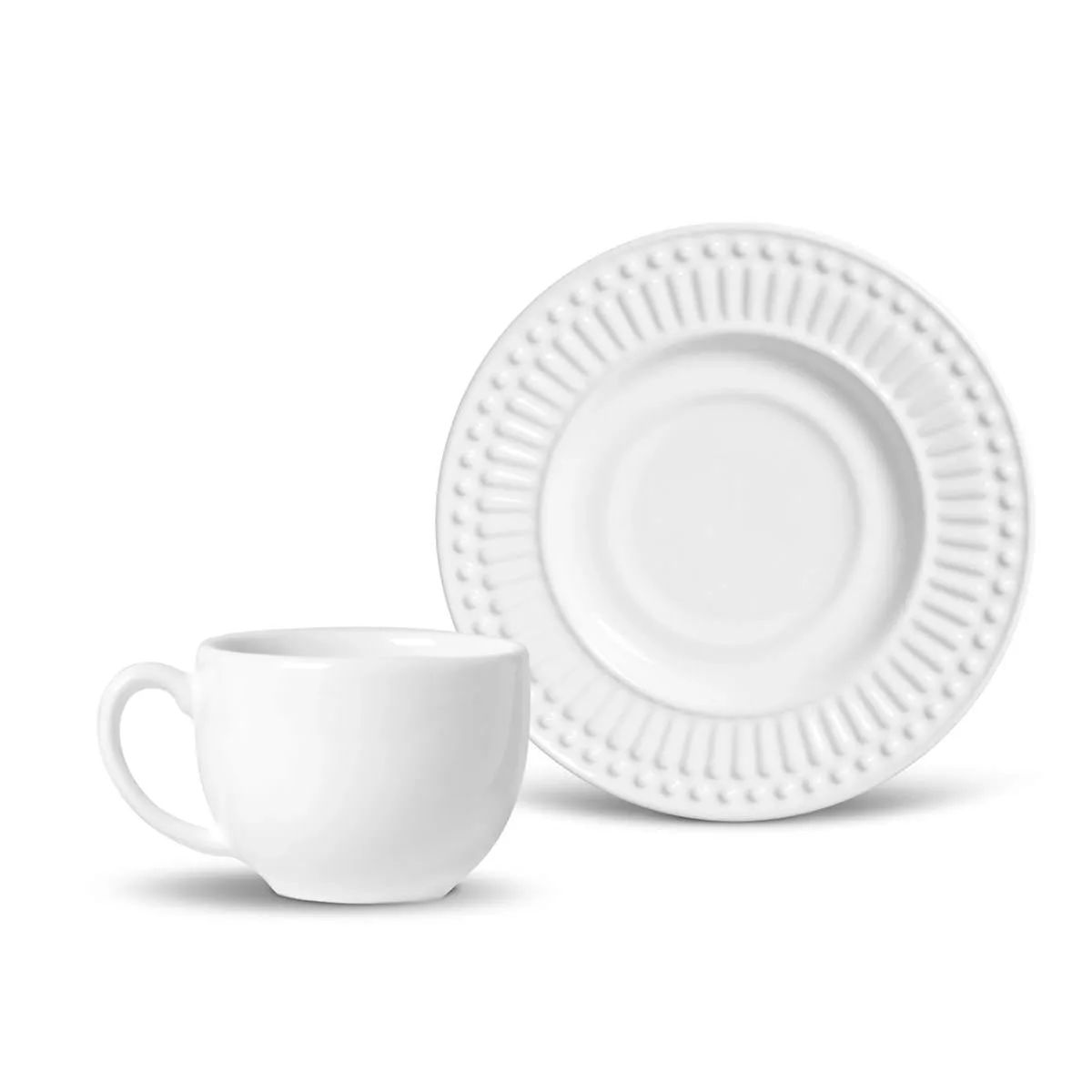 Conjunto com 6 Xícaras de Chá com 6 Pires Roma Branco 161ml