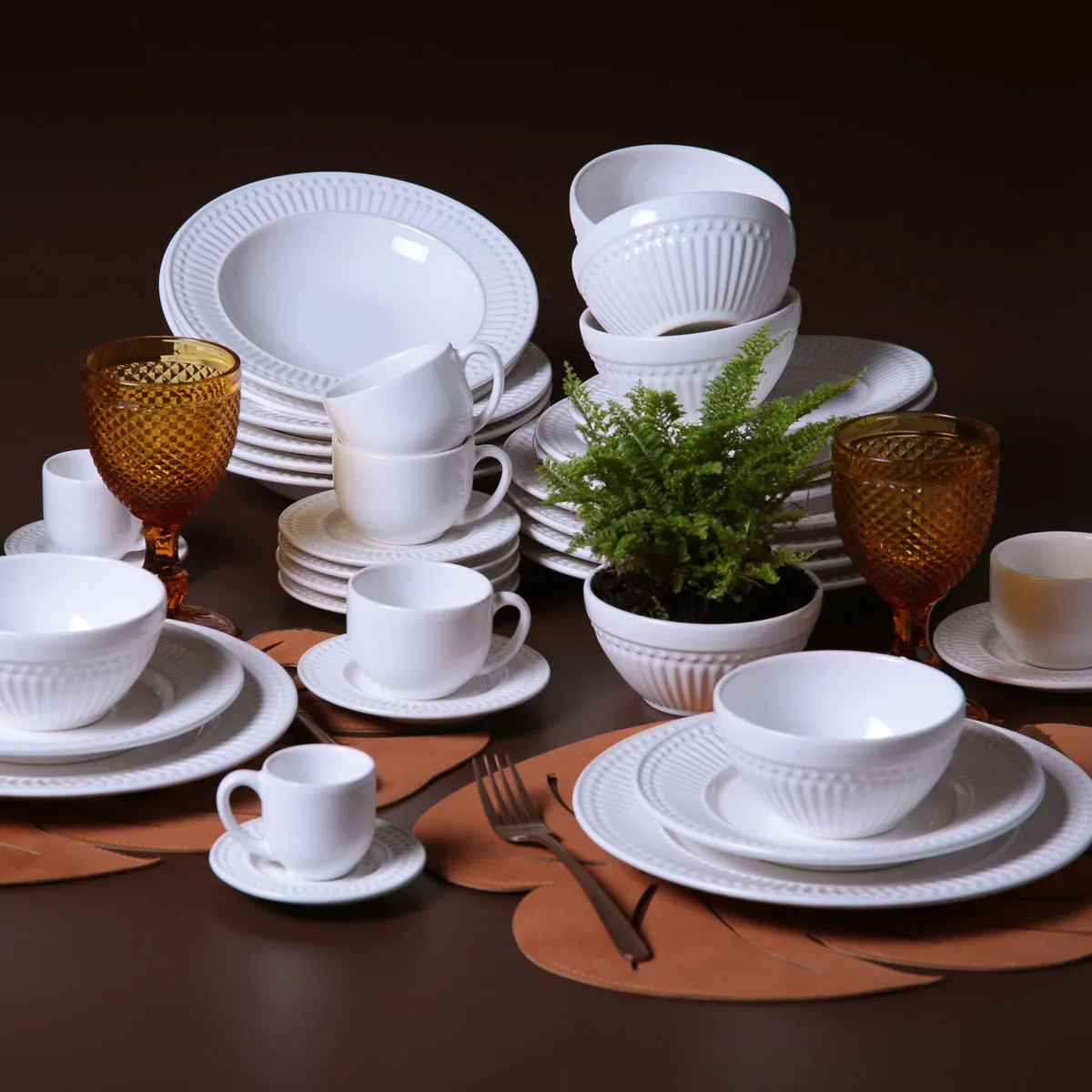 Conjunto com 6 Xícaras de Chá com 6 Pires Roma Branco 161ml