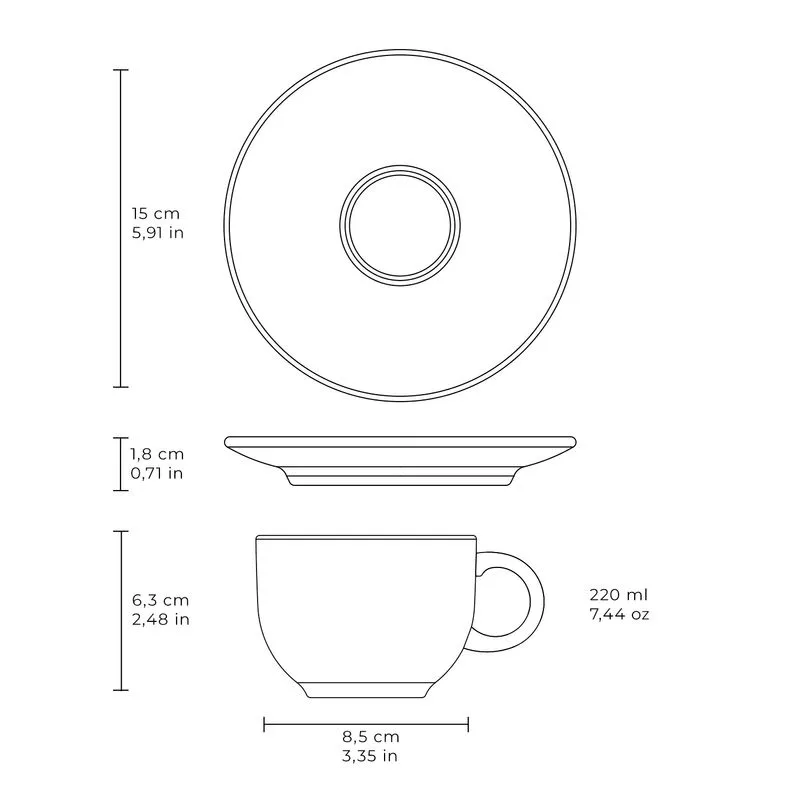 Conjunto com 6 Xícaras de Chá com Pires Coup Stoneware Procissão de Fé 220ml