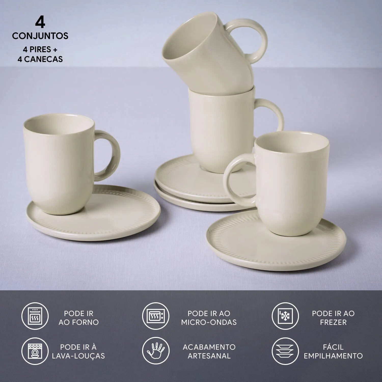 Kit Canecas Coup Stoneware com Pires Clay 330ML