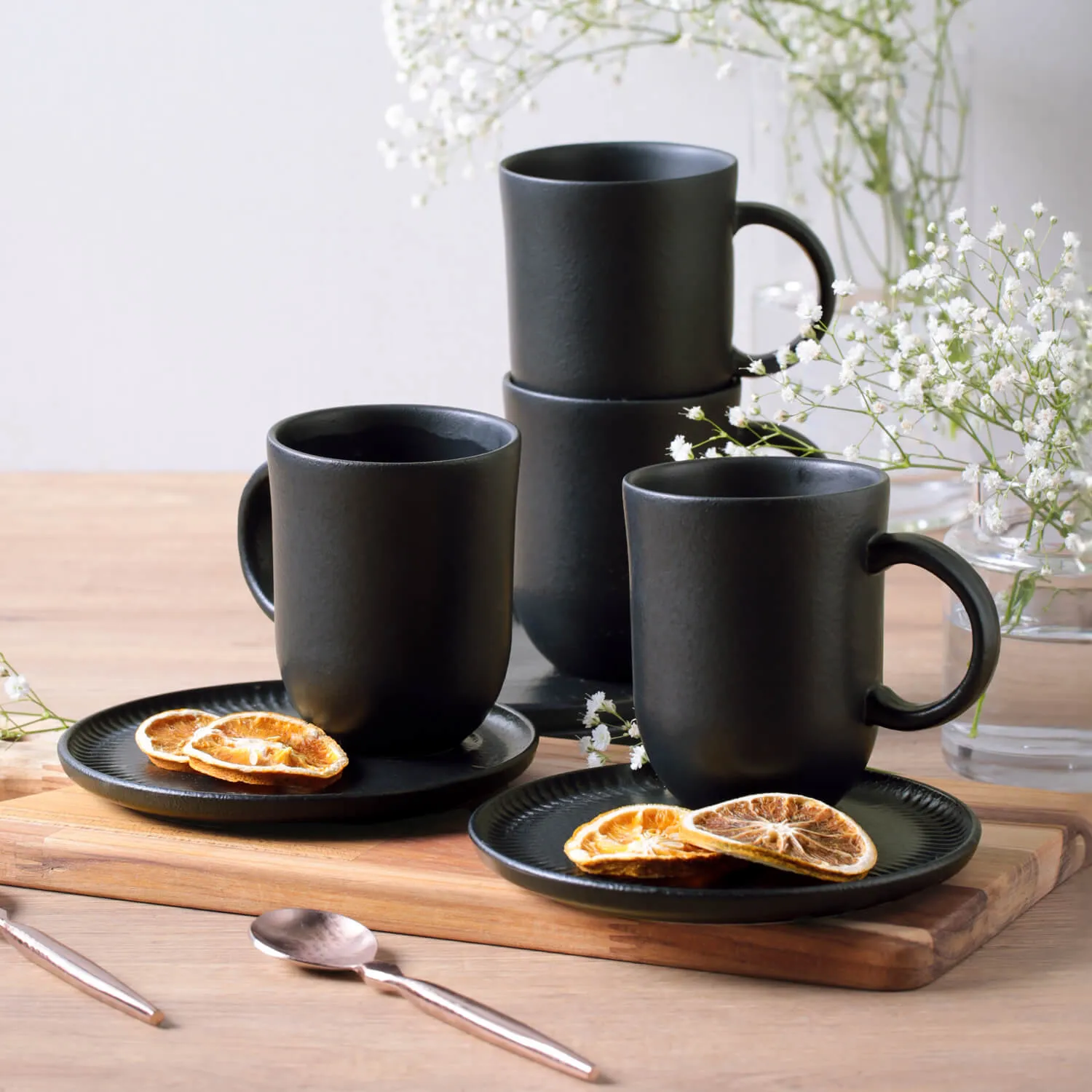 Kit Canecas Coup Stoneware com Pires Preto Matte 330ML