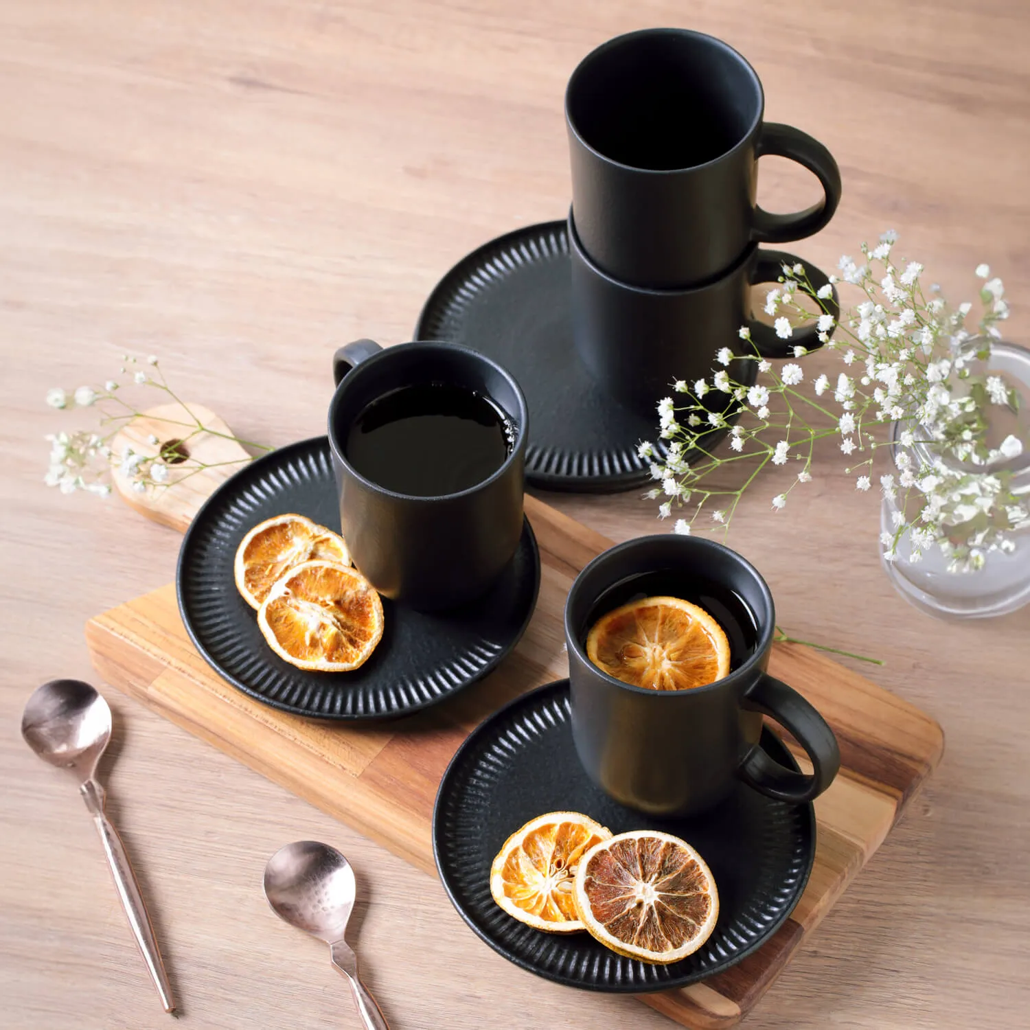 Kit Canecas Coup Stoneware com Pires Preto Matte 330ML